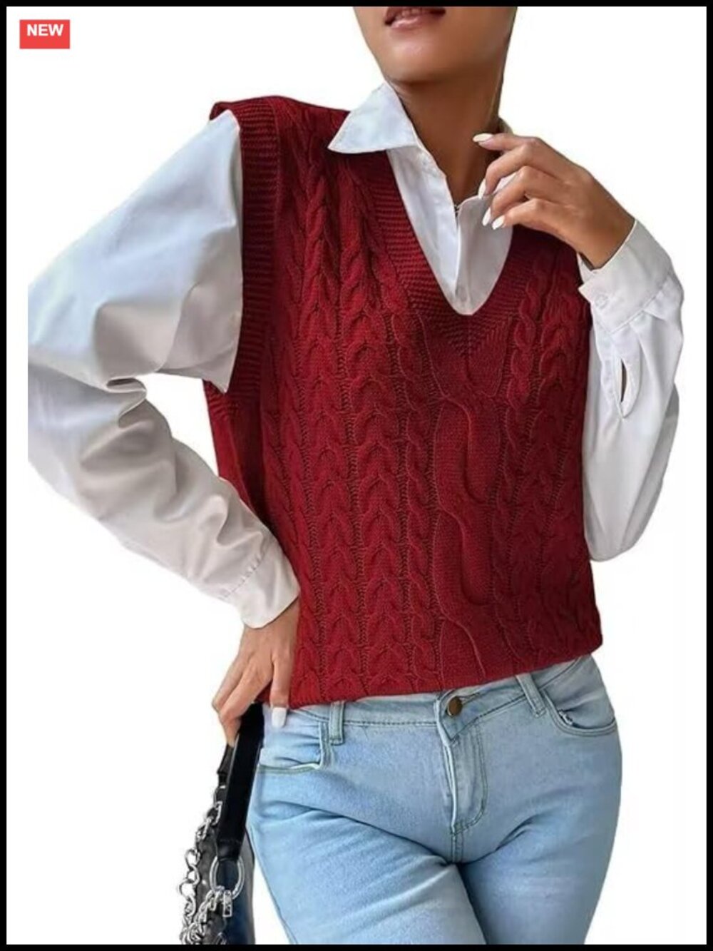 Womens 100% Cotton Cable Knit Sweater Vest Sleeveless V Neck Pullover